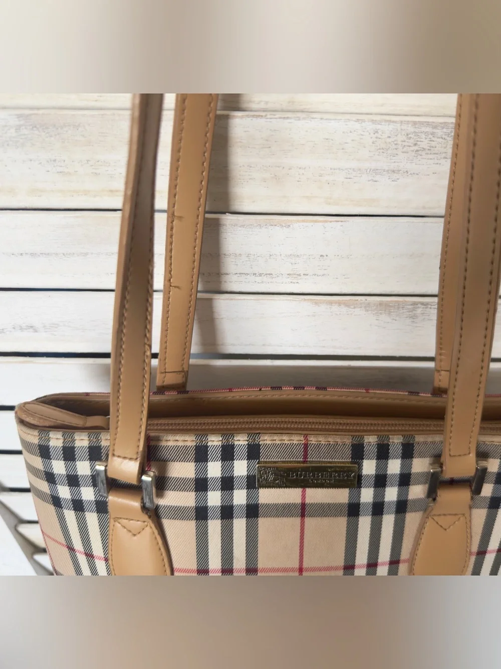 Fashion Check Pattern Faux Leather Tan Tote Bag Purse